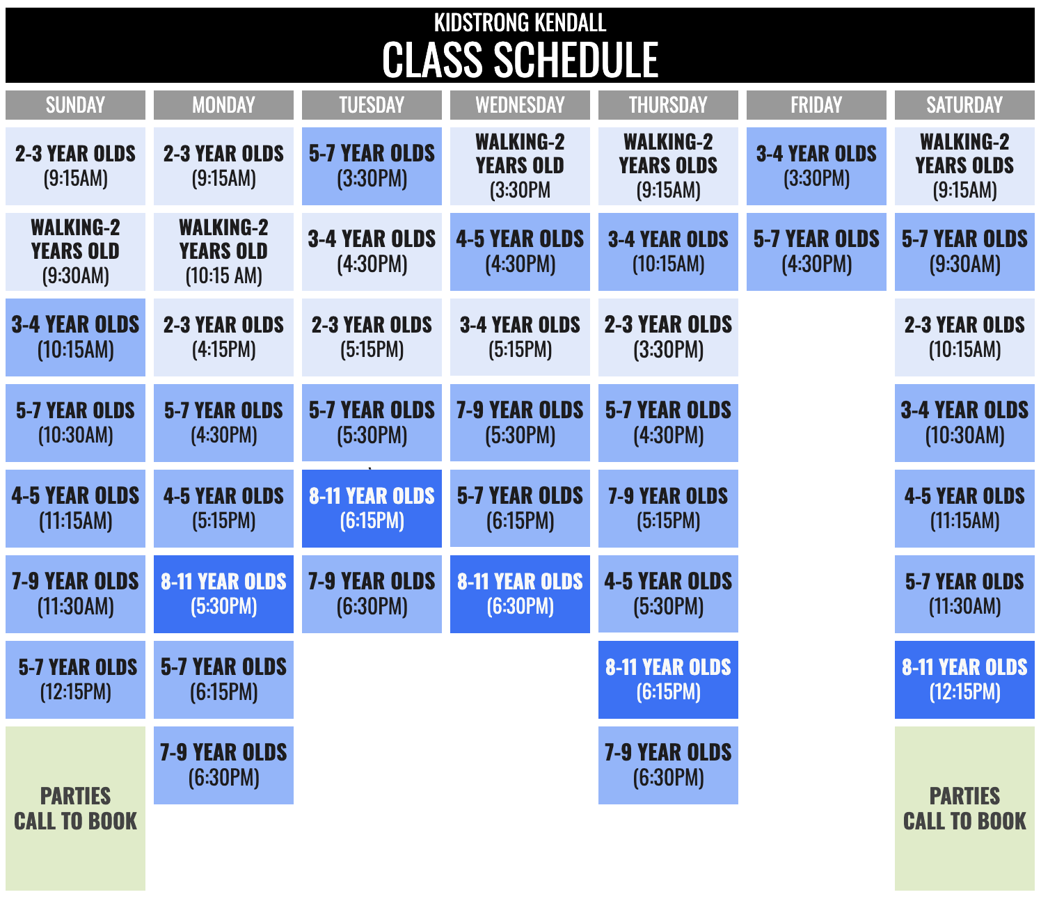 KidStrong Kendall Schedule